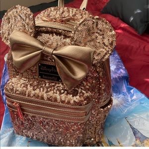 Disney loungefly rose gold Minnie Mouse backpack